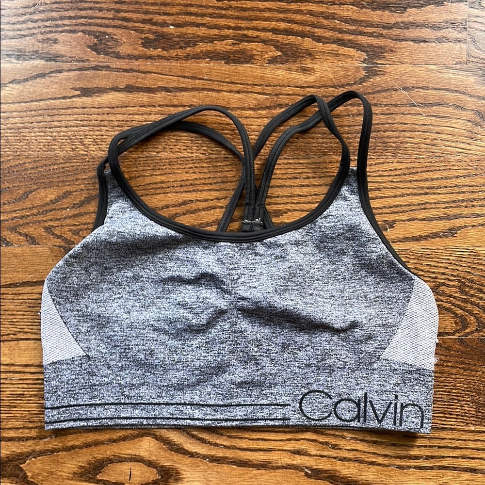 Calvin Klein Gray and Black Sports Bra Moisture-Wicking Racerback